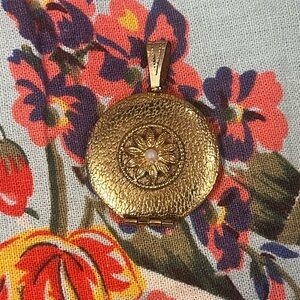 Gold Tone Locket Pearl Bead Flower Design Pendant For Necklace Vintage Jewelry